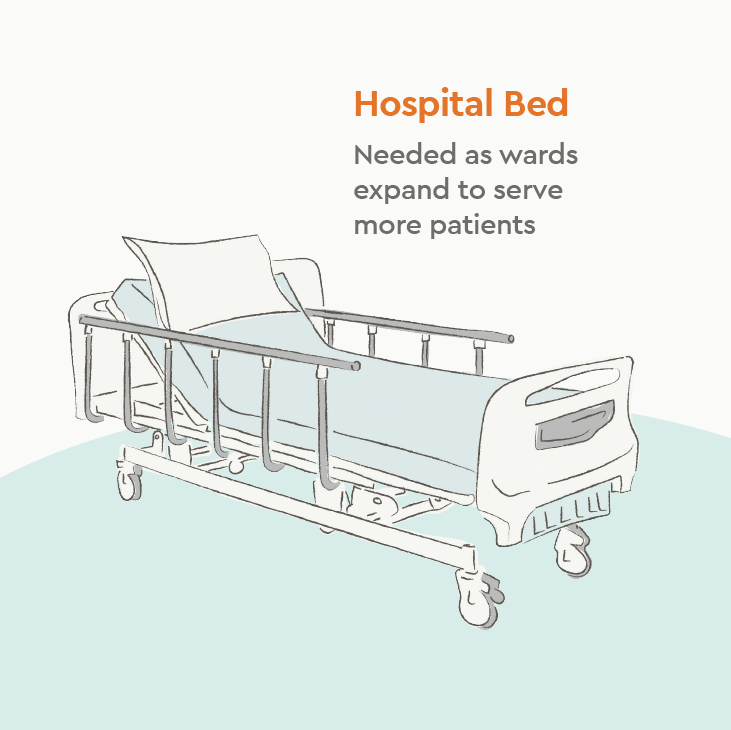 Hand-drawn illustration of a modern hospital bed with railings, ready for patient use.