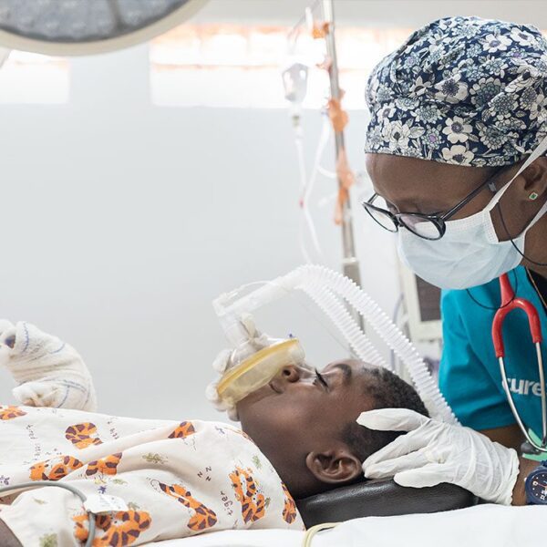 Child under anesthesia before surgery