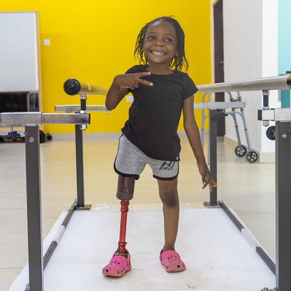 cure patient with an artificial leg