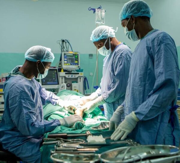 Doctors in scrubs in surgery